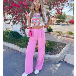 ABERCROMBIE & FITCH Sloane Tailored Wide Leg Pant Bubblegum Pink Sz 33 NWT {I50}